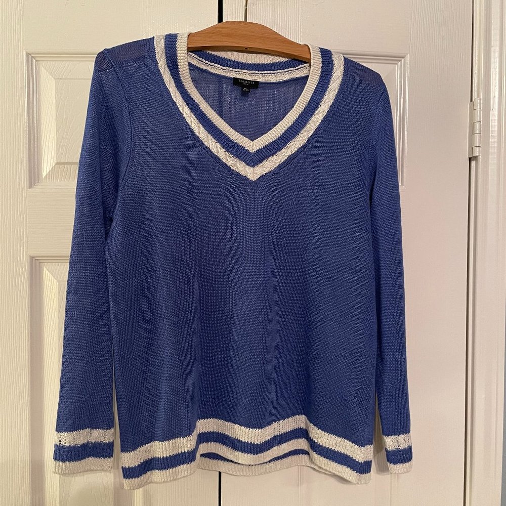 Talbots Sweater, Blue and White Linen, size MP